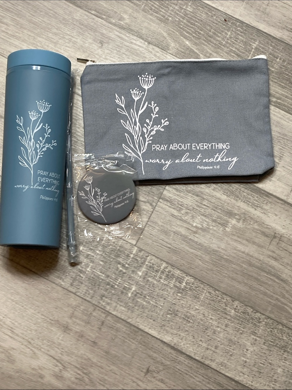 Blue 'Pray About Everything' Travel Tumbler & Pouch Set